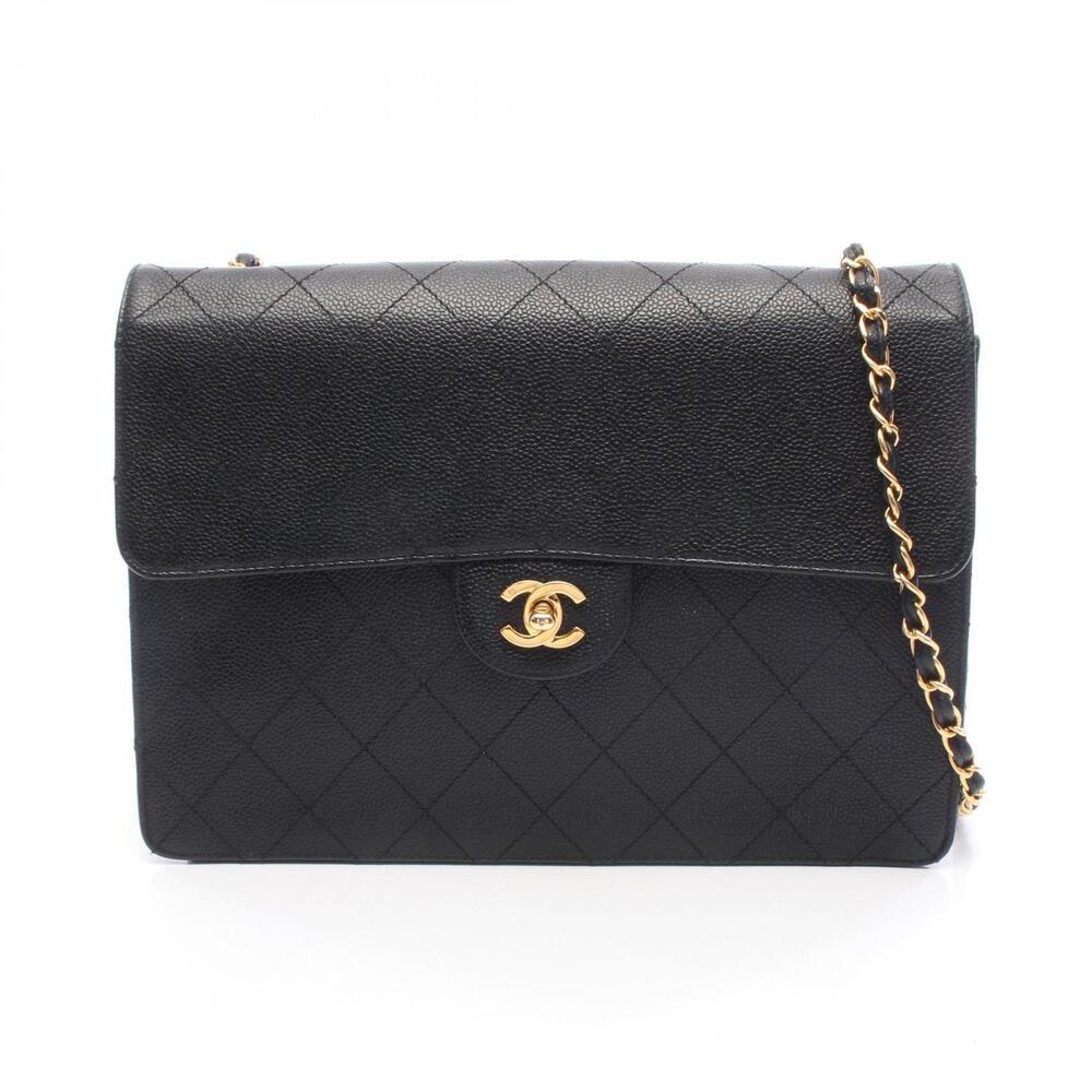 Chanel Matelasse Shoulder Bag Caviar Leather Grained Calfskin Black